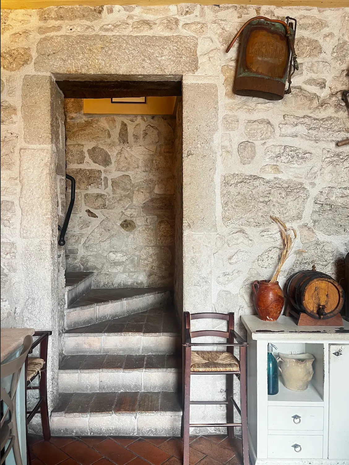 Rustic stone stairwell interior